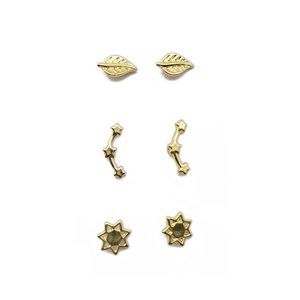 NWT Gemma Simone Gold Leaf, Star, and Sun Earring Set